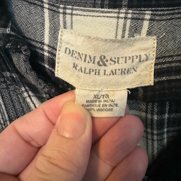 Denim & Supply Ralph Lauren Black and Cream Plaid Shirt - Picture 2 of 2